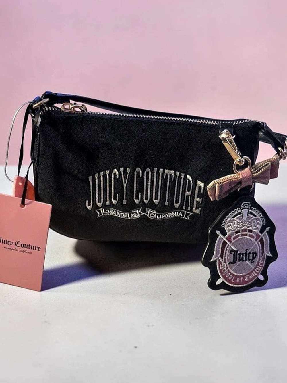 Juicy Couture Black Velour Crest  convertible wristlet Handbag  Y 2K inspired